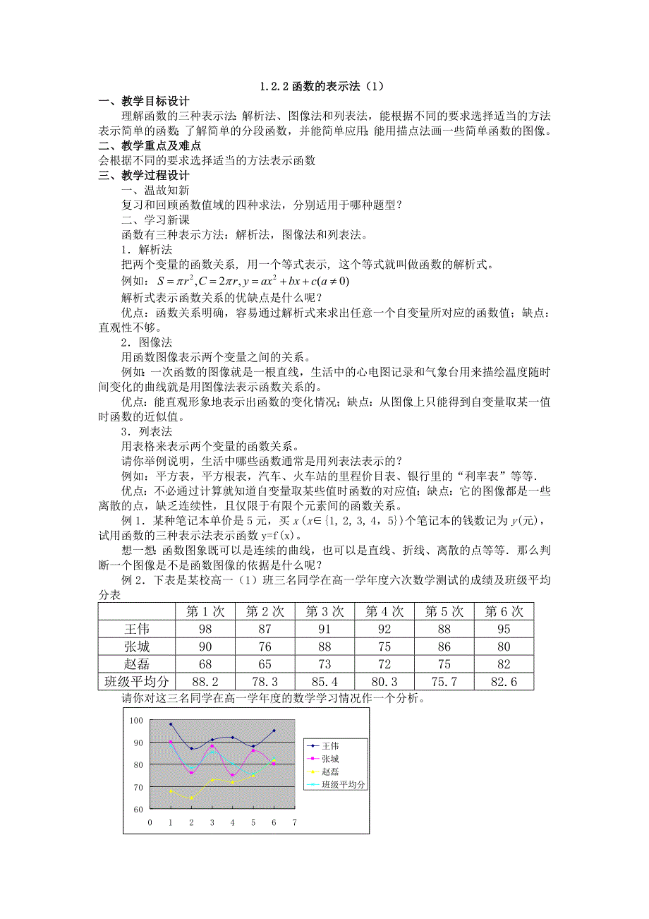 《名校推荐》浙江省杭州第十四中学人教A版数学必修一教案：第一章 1-2-2函数的表示法1 .doc_第1页