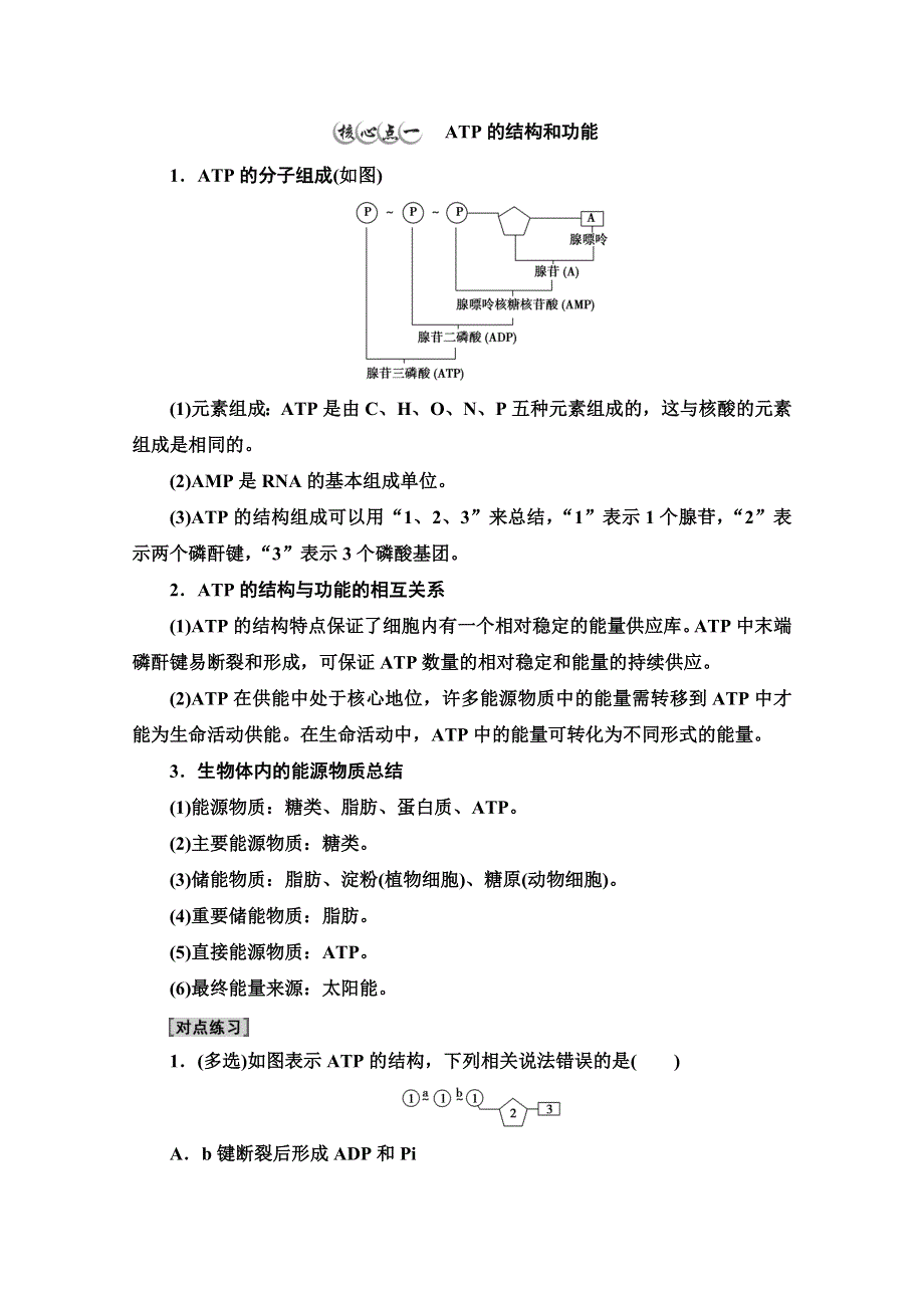 2021-2022学年新教材苏教版生物必修1学案：第3章 第1节　第2课时　ATP是驱动细胞生命活动的直接能源物质 WORD版含解析.doc_第3页