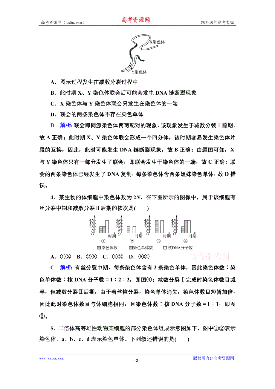 新教材2022版新高考生物人教版一轮总复习课时评价：11　减数分裂和受精作用 WORD版含解析.doc_第2页