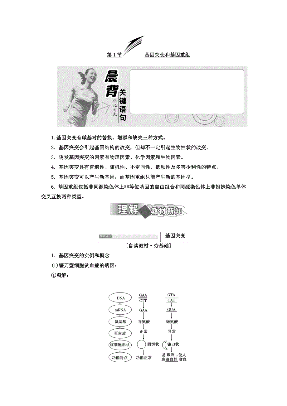 2017-2018学年人教版高中生物必修二教材用书：第5章 基因突变及其他变异 第1节 基因突变和基因重组 WORD版含答案.doc_第1页