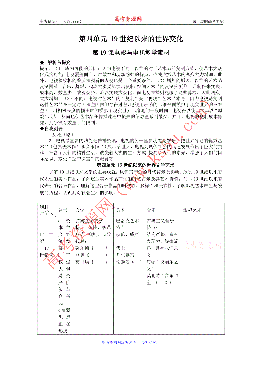 2012高二历史同步素材 第19课 电影与电视 （岳麓版必修3）.doc_第1页