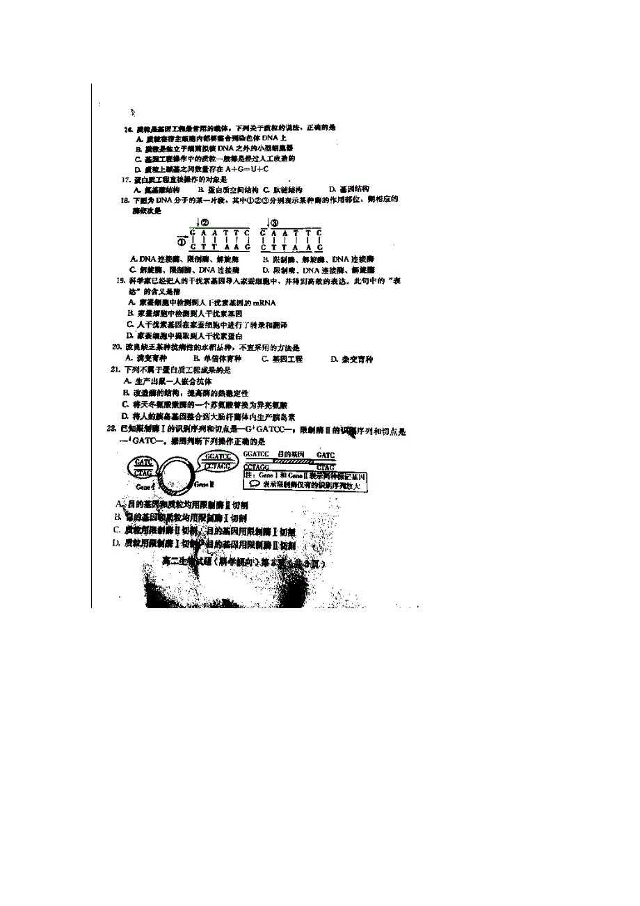 山东省诸城四县市2014-2015学年高二下学期期中联考生物试题（扫描版）.doc_第3页