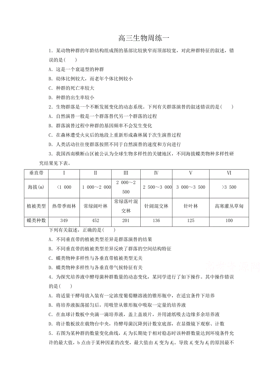 河北省保定市高阳中学2016届高三上学期第一次周练生物试题 WORD版含答案.doc_第1页