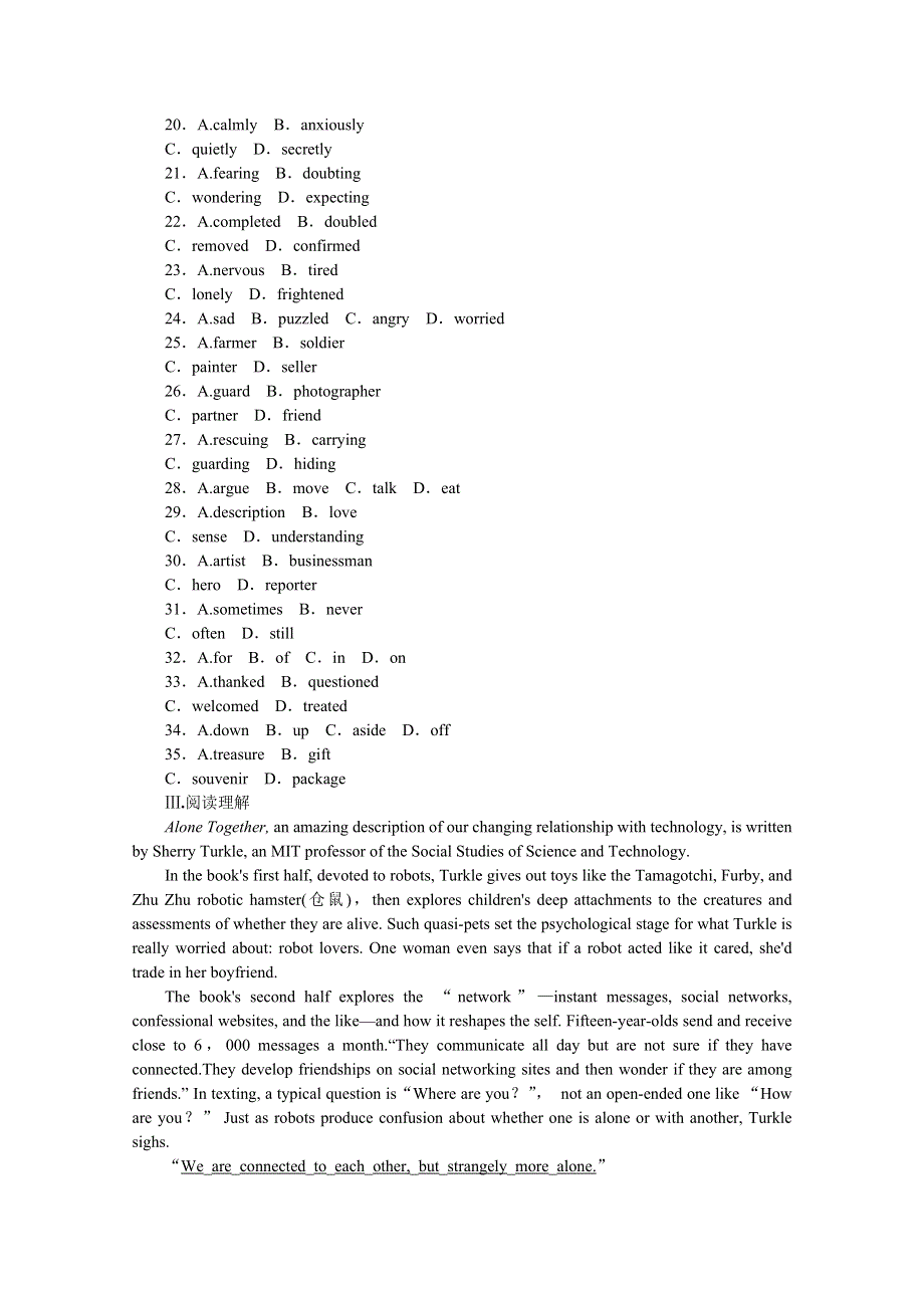 2014届高考英语一轮复习方案（新人教版&北京专用）：作业手册（16）必修4　UNIT 1 WOMEN OF ACHIEVEMENT（附详细解析） WORD版含答案.doc_第3页