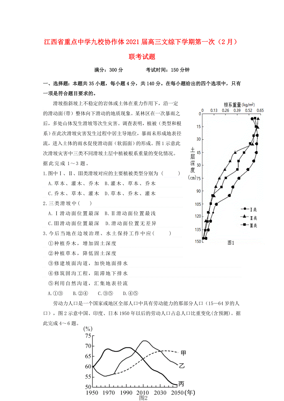 江西省重点中学九校协作体2021届高三文综下学期第一次（2月）联考试题.doc_第1页