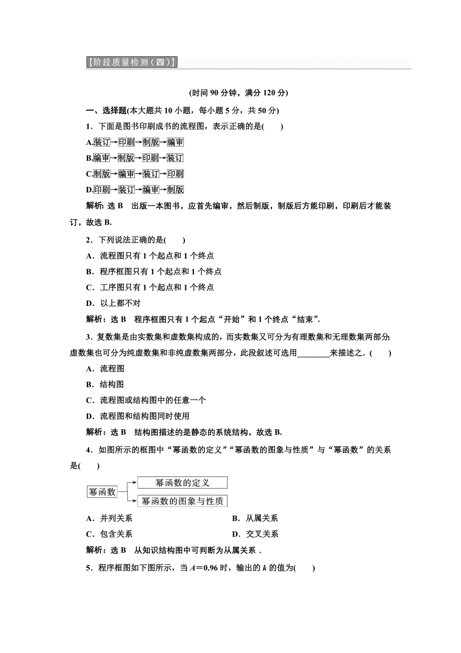 2017-2018学年人教版高中数学选修1-2教材用书；第四章 框图 阶段质量检测 B卷 能力素养提升 WORD版含答案.doc_第1页