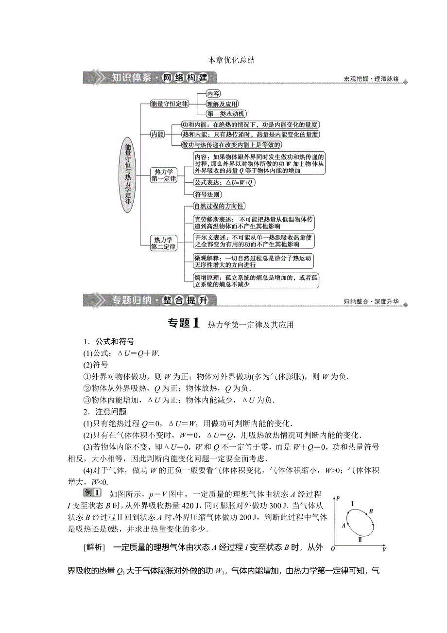 2019-2020学年教科版物理选修3-3新素养同步讲义：第四章 能量守恒与热力学定律 本章优化总结 WORD版含答案.doc_第1页