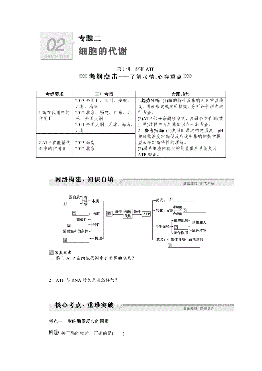 2014届高考生物二轮复习专题讲解练：专题二 细胞的代谢（2讲）.doc_第1页