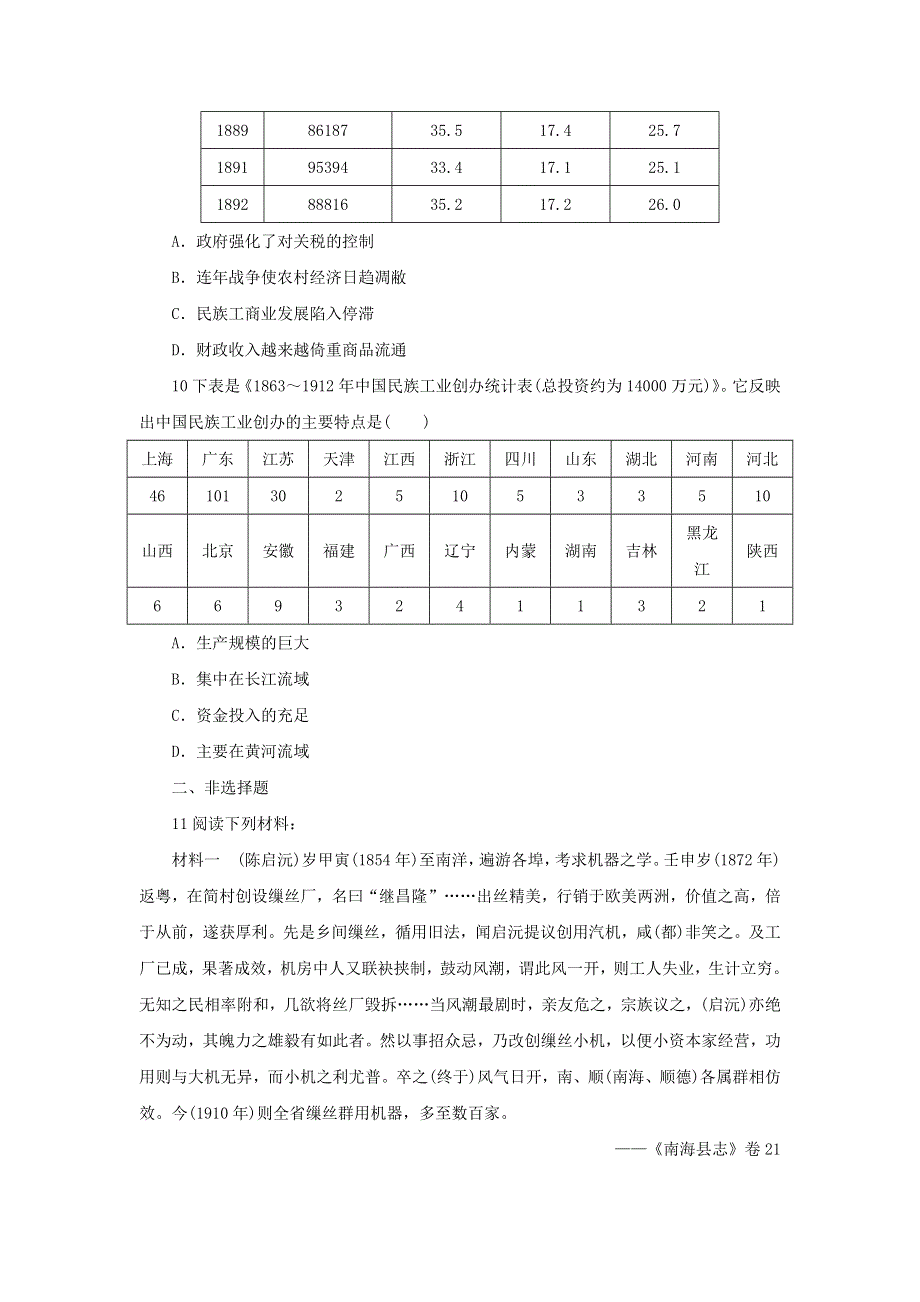 历史人民版必修2自我小测：专题二 一 近代中国民族工业的兴起 WORD版含解析.DOC_第3页