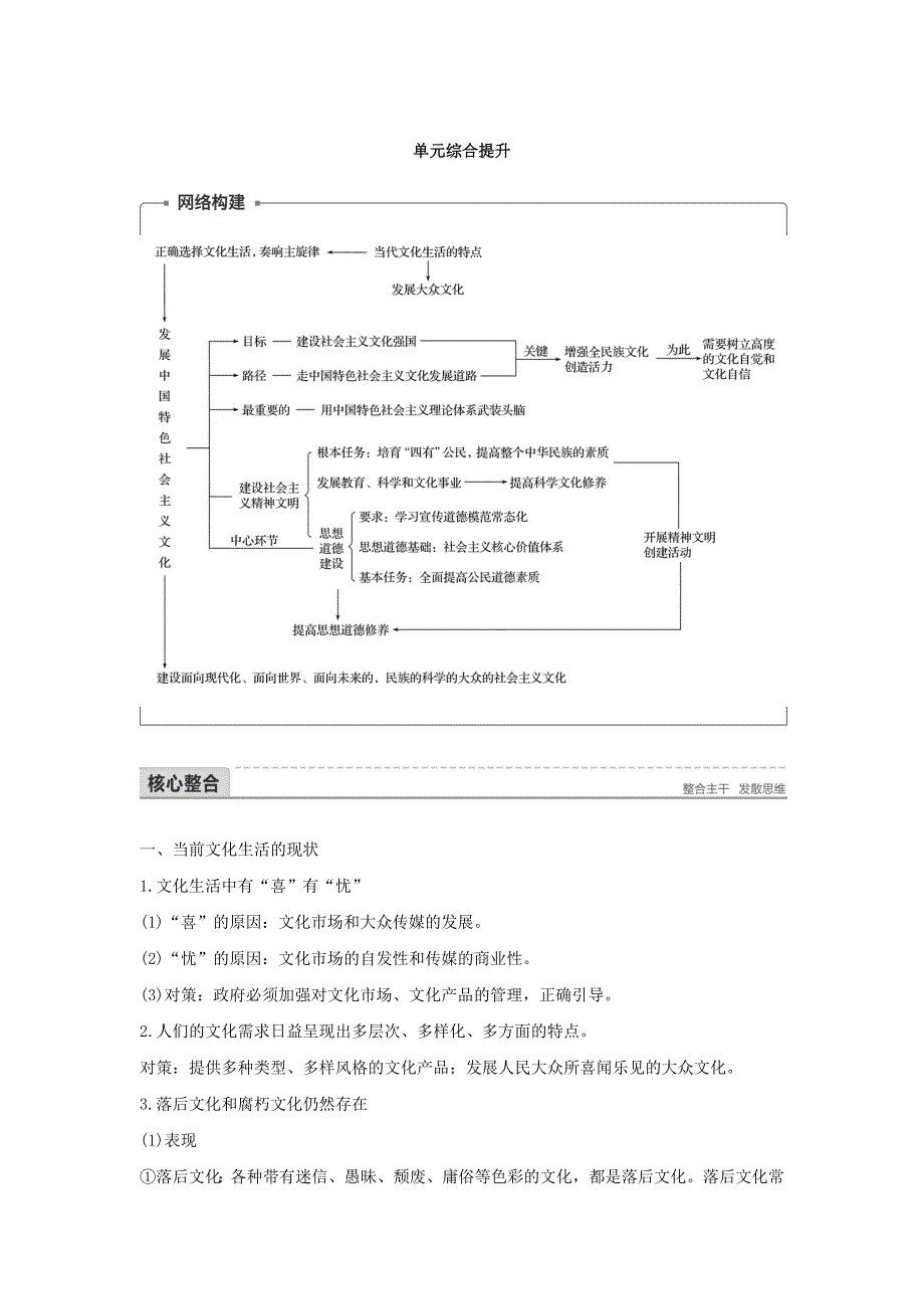 2017-2018学年同步备课套餐之高一政治人教版必修3讲义：第四单元 发展中国特色社会主义文化 单元综合提升 WORD版含答案.doc_第1页