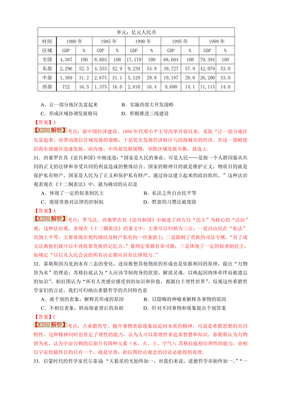 江西省重点中学盟校2014届高三第一次十校联考 文综历史 WORD版含解析 BY史.doc_第3页