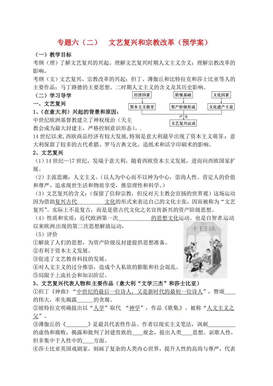 江苏省响水中学高中历史人民版必修3学案 专题六 文艺复兴和宗教改革 .doc_第1页