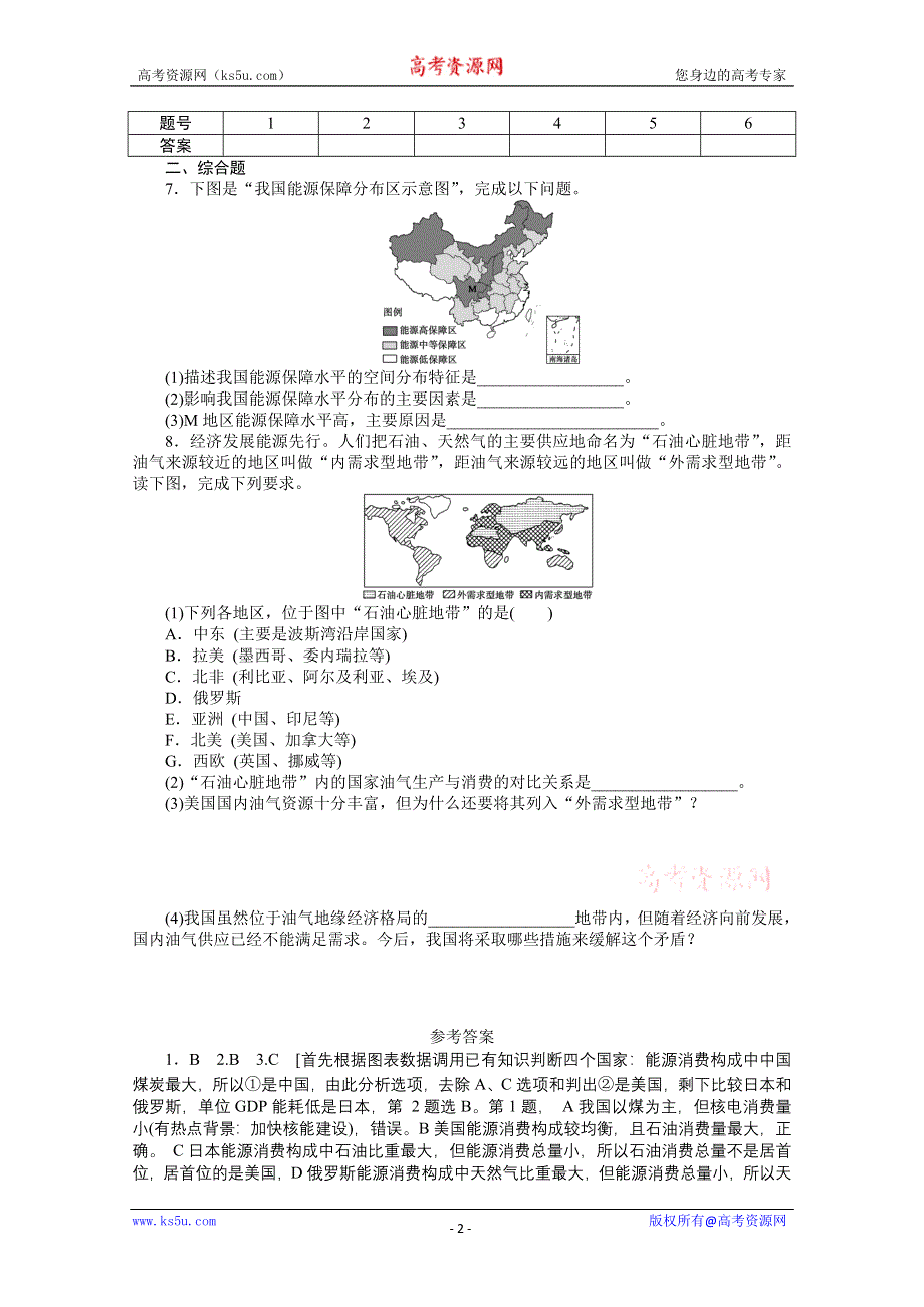 2012高二地理新人教版选修六课时作业 3.2 非可再生资源合理开发利用对策 第1课时.doc_第2页