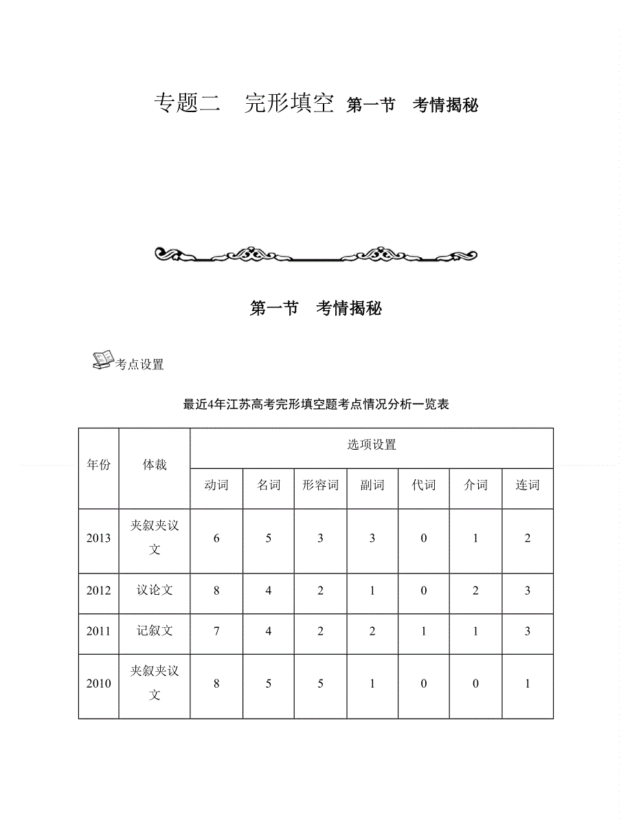 2014届高考英语二轮提优导学案：专题二　完形填空 第一节　考情揭秘.doc_第1页