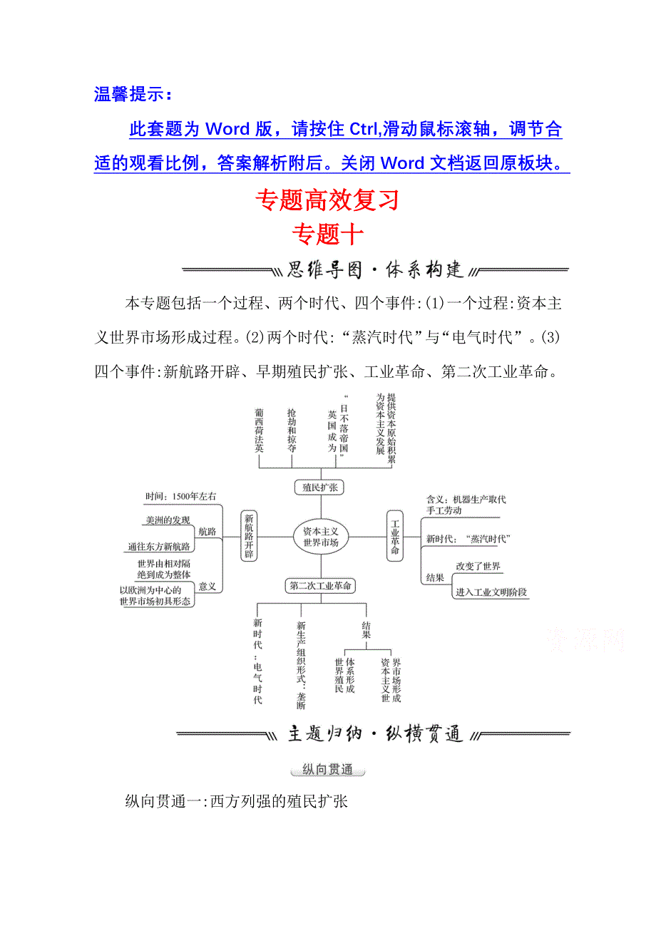 2022高考历史一轮复习学案：专题高效复习 专题十 走向世界的资本主义市场 WORD版含解析.doc_第1页