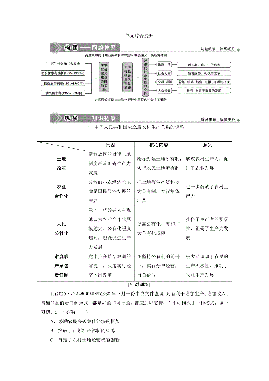 2021版新高考选考历史（人教版专题史）一轮复习学案：单元综合提升第八单元 WORD版含答案.doc_第1页