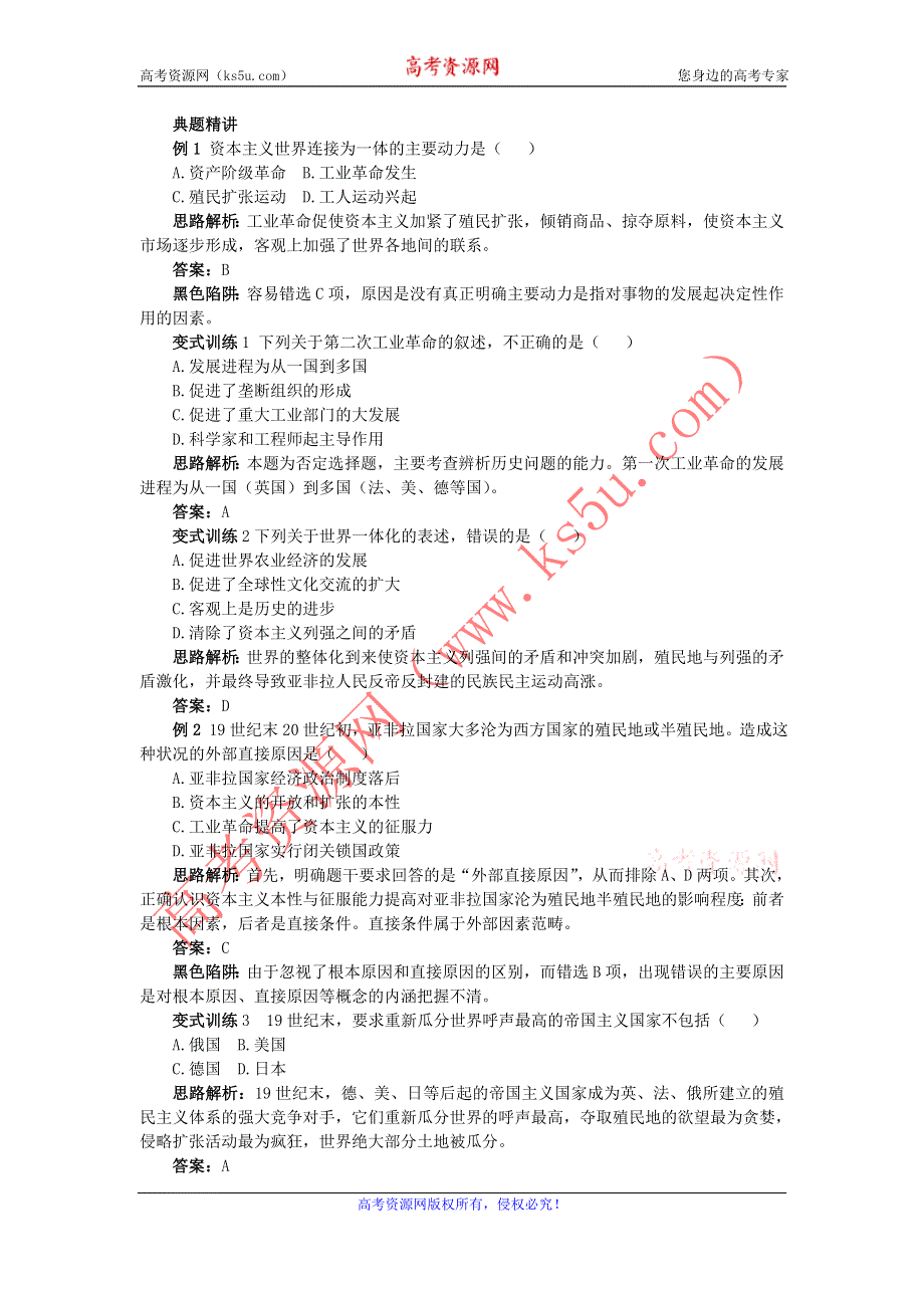 历史人民版必修2例题与探究 专题五 4.走向整体的世界 WORD版含答案.DOC_第1页