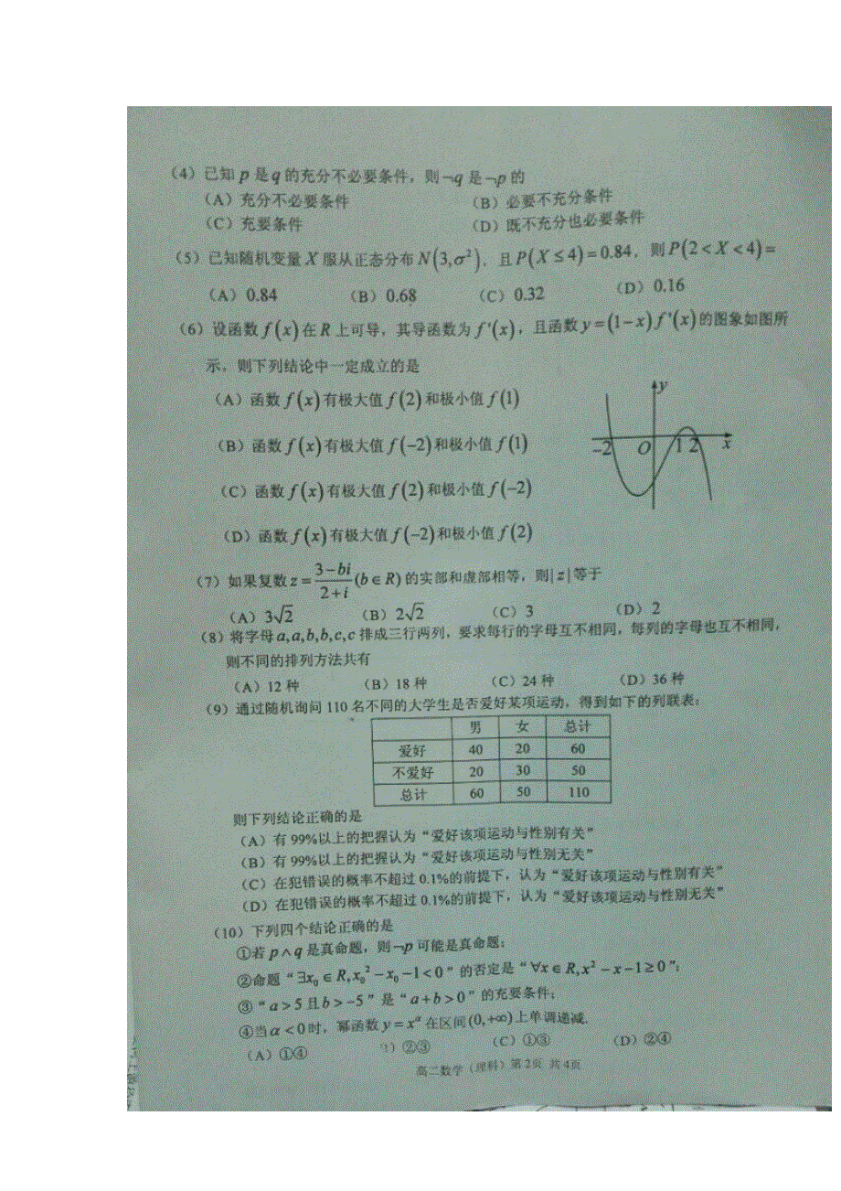 广东省肇庆市2015-2016学年高二下学期期末考试理科数学试题 扫描版无答案.doc_第2页