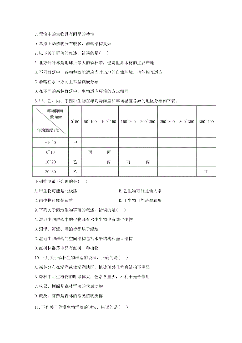 2020-2021学年新教材高中生物 课时作业（5）群落的主要类型（含解析）新人教版选择性必修2.doc_第2页