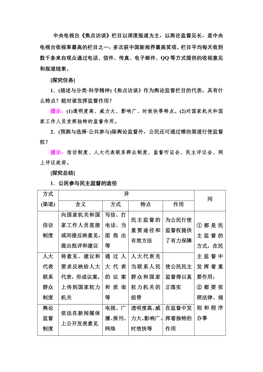 2021-2022学年人教版政治必修2学案：第1单元 第2课 第4框　民主监督：守望公共家园 WORD版含答案.doc_第3页