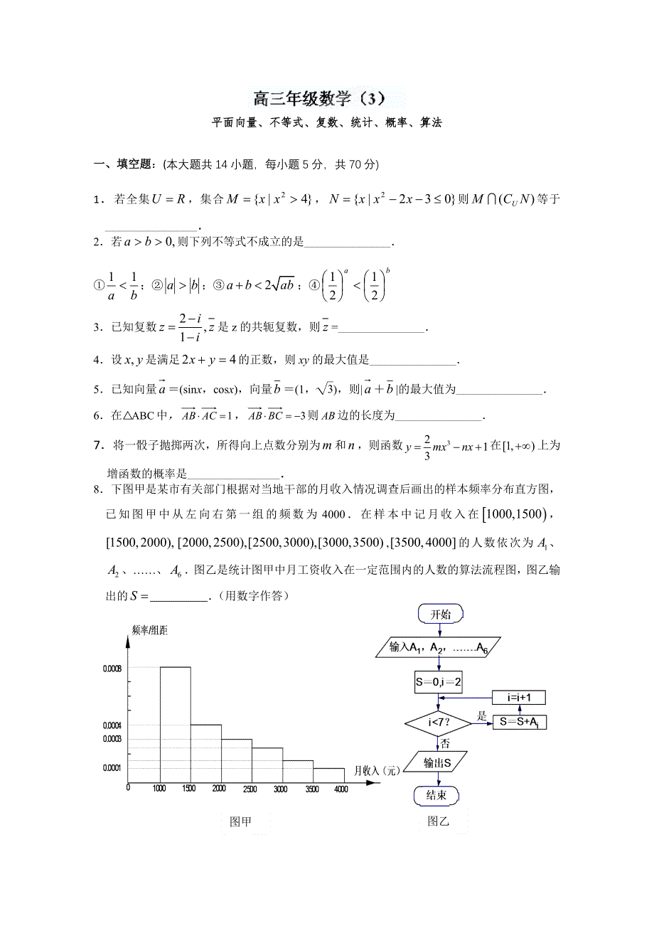 江苏省兴化市板桥高级中学2013届高三上学期数学练习3.doc_第1页