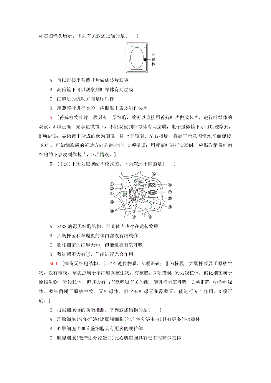 2020-2021学年新教材高中生物 重点突破练2（含解析）苏教版必修1.doc_第2页