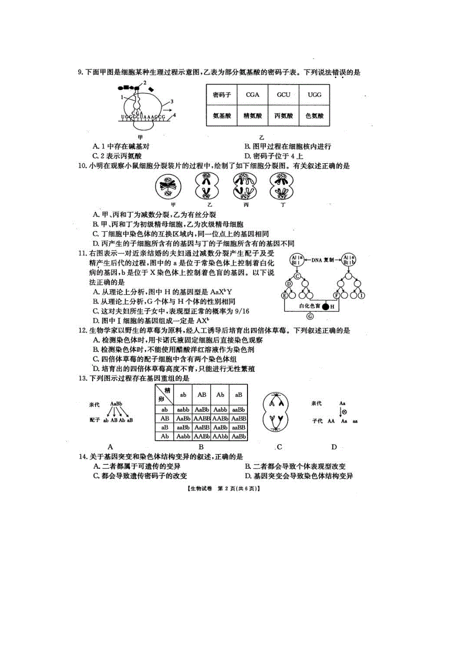 吉林省德惠市第一中学2016届高三上学期第三次月考生物试题 扫描版含答案.doc_第2页