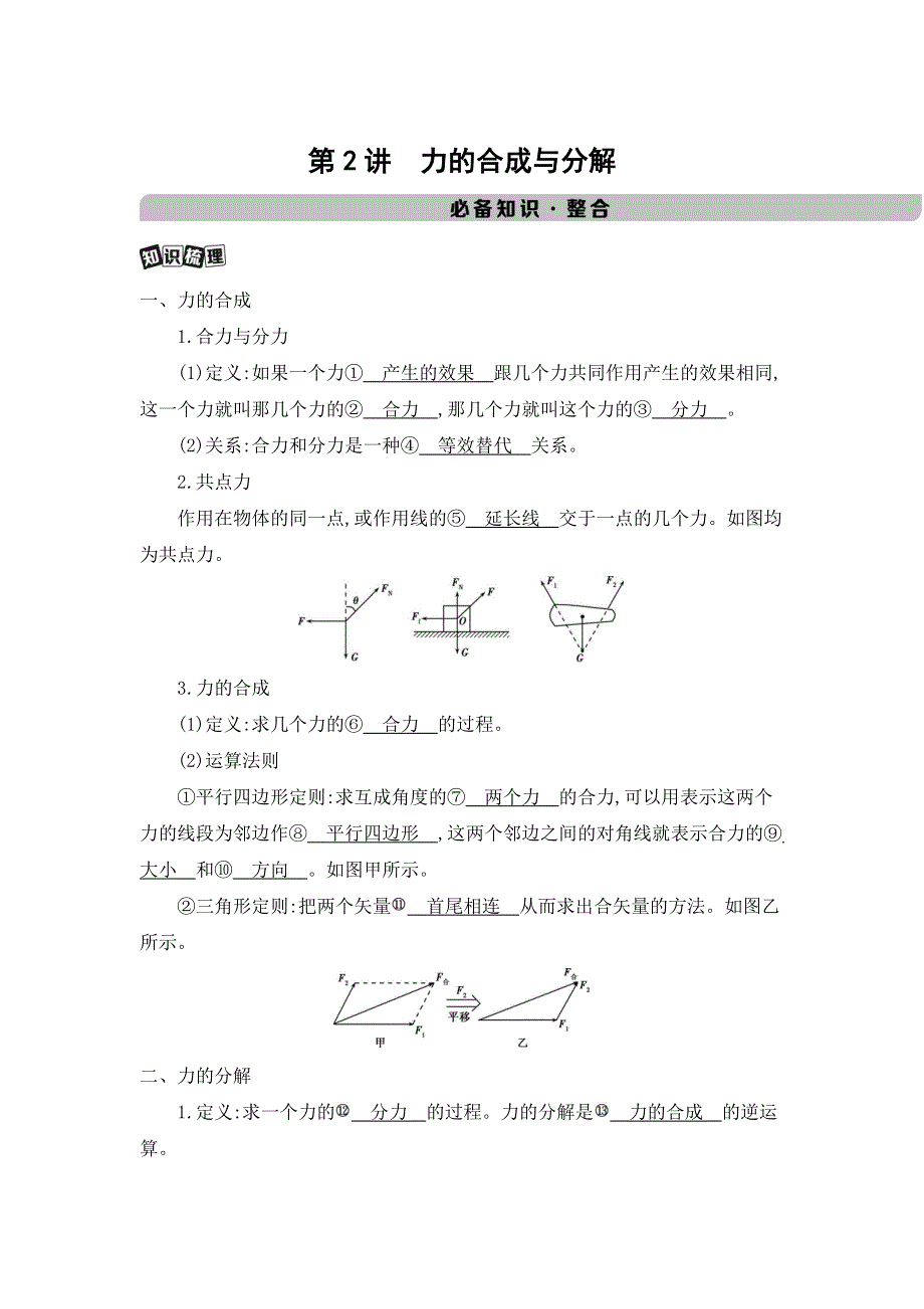 2022版高考物理（江苏版）总复习文档：第二章　第2讲　力的合成与分解 WORD版含答案.docx_第1页