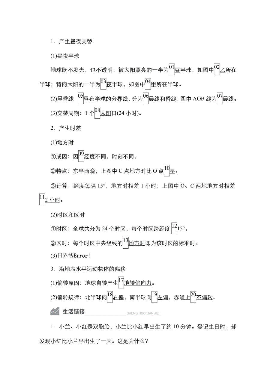 2021新高考地理一轮复习方案湘教版教学案 练习：第4讲　地球自转的地理意义 WORD版含解析.doc_第3页