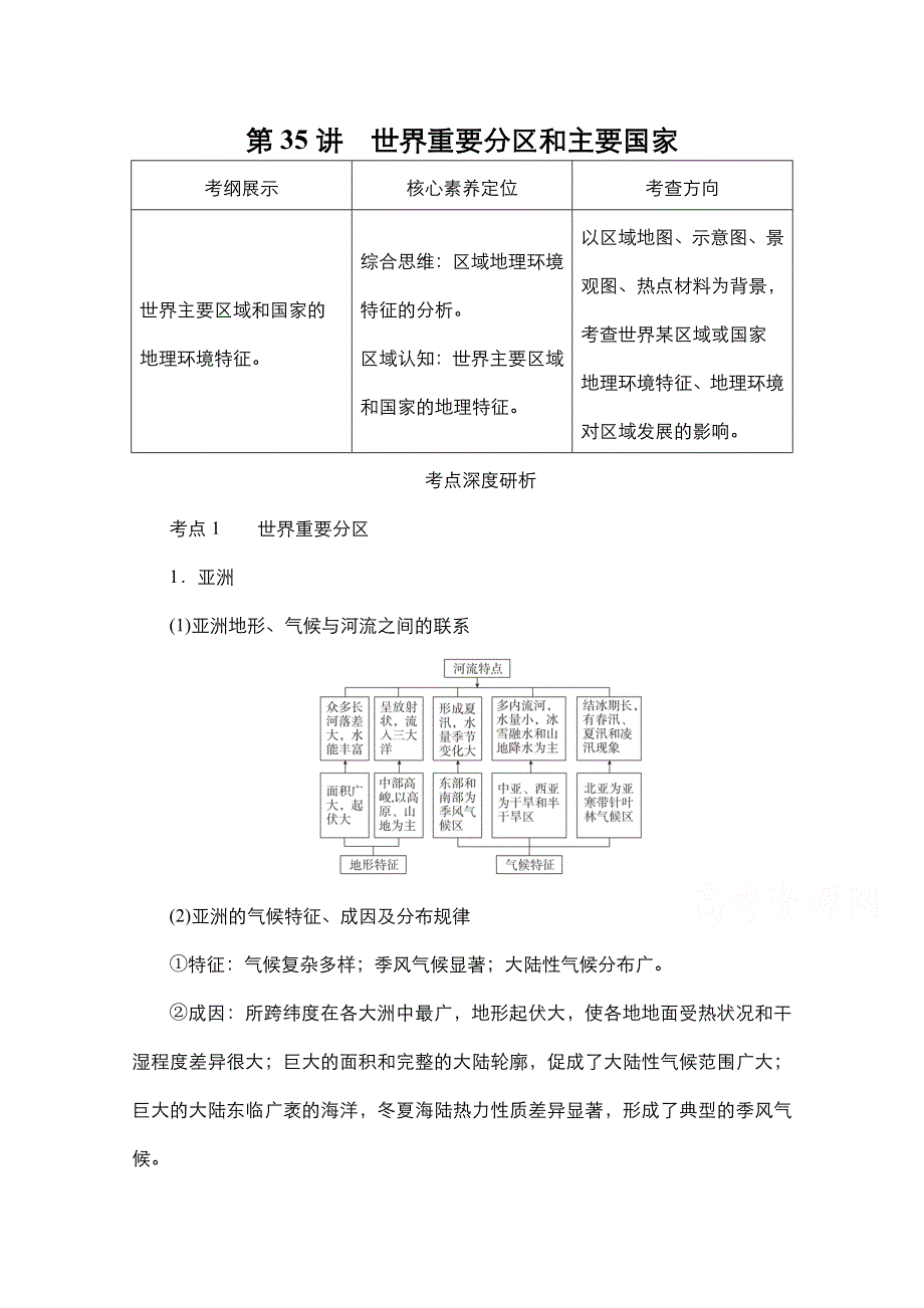 2021新高考地理一轮复习方案湘教版教学案 练习：第35讲 世界重要分区和主要国家 WORD版含解析.doc_第1页