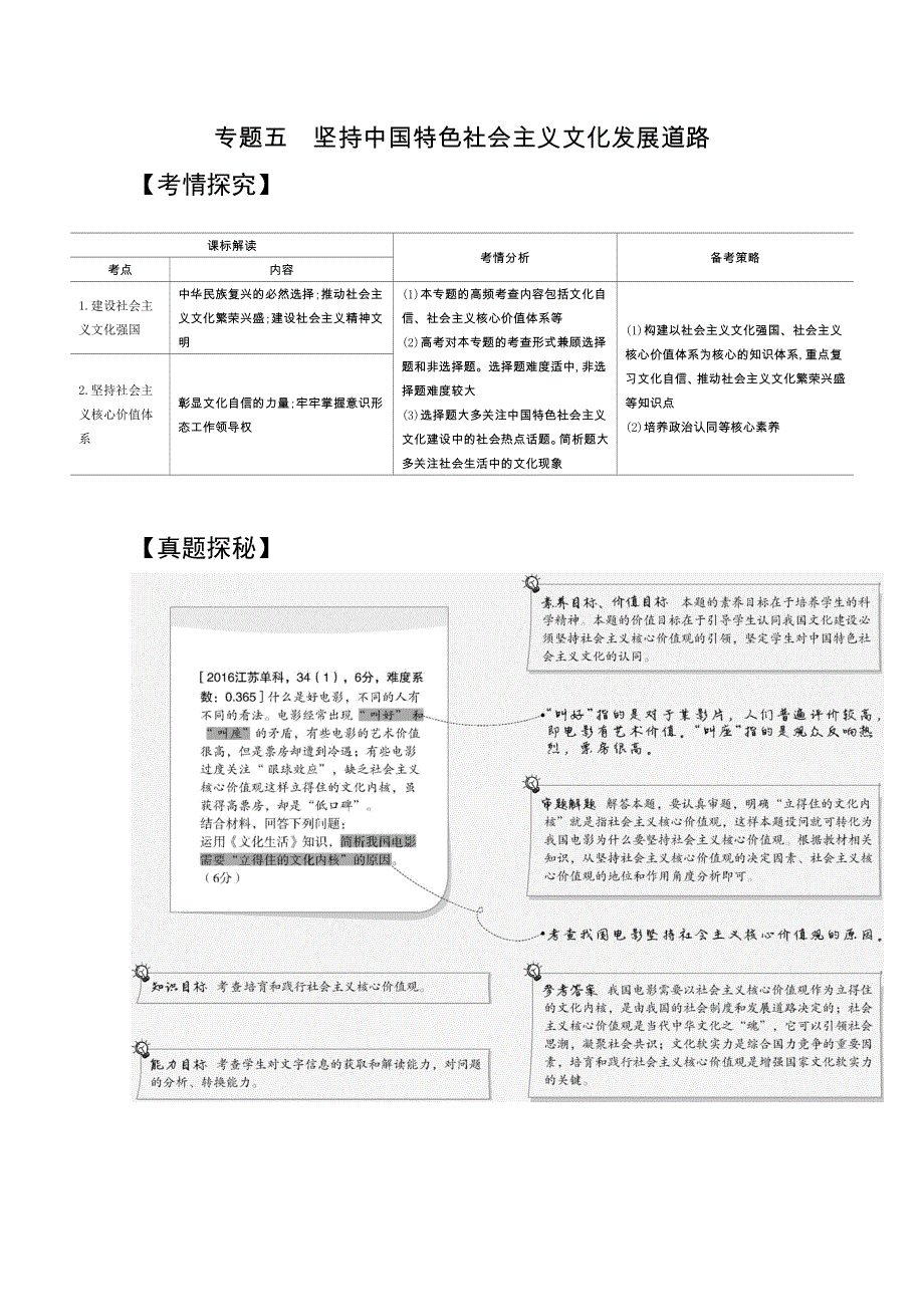 2021高考政治（江苏专用）一轮试题：专题五　坚持中国特色社会主义文化发展道路 WORD版含解析.docx_第1页