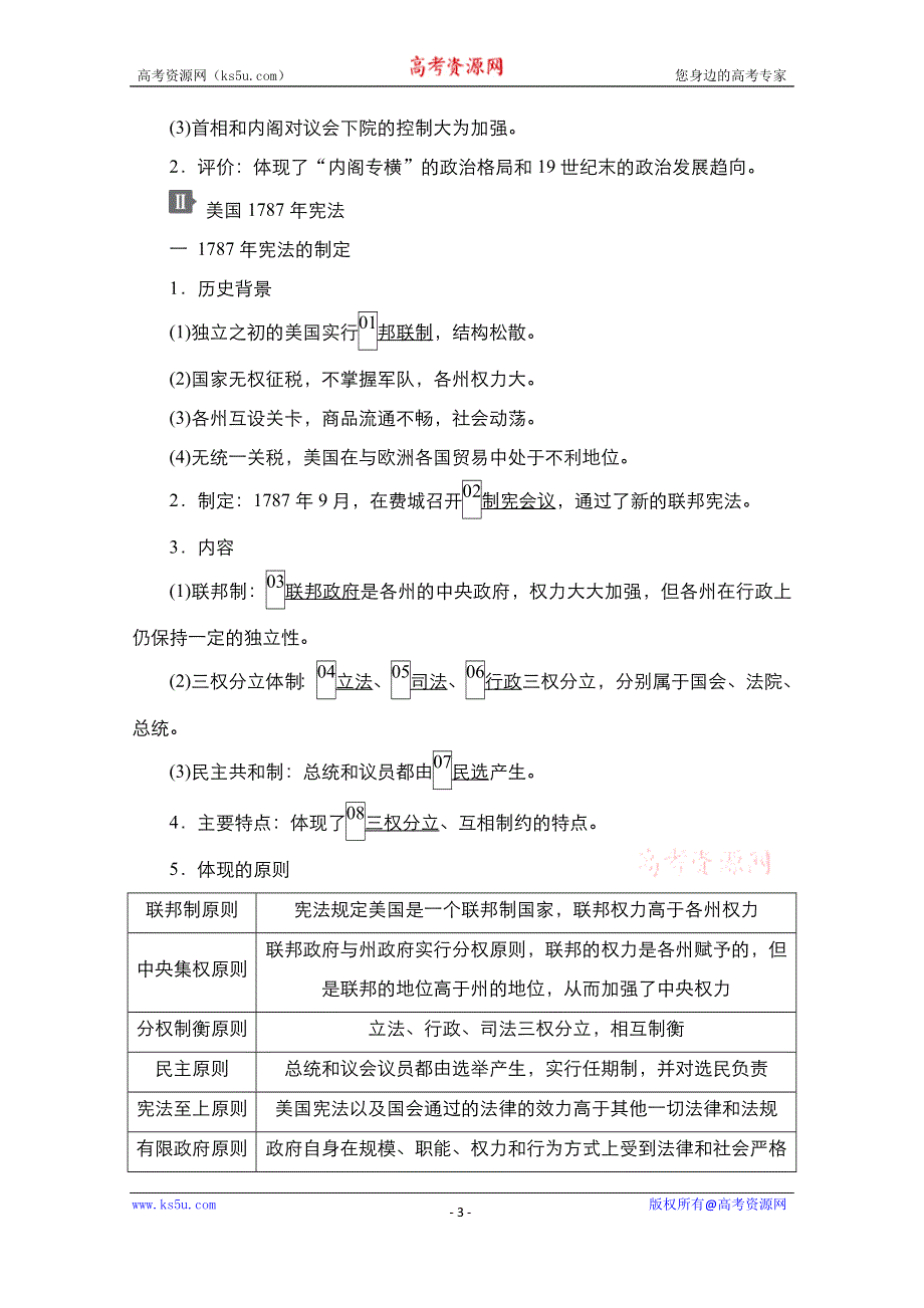 2021新高考历史一轮复习方案人民版教学案+练习：专题4 第10讲　英国代议制和美国1787年宪法 WORD版含解析.doc_第3页