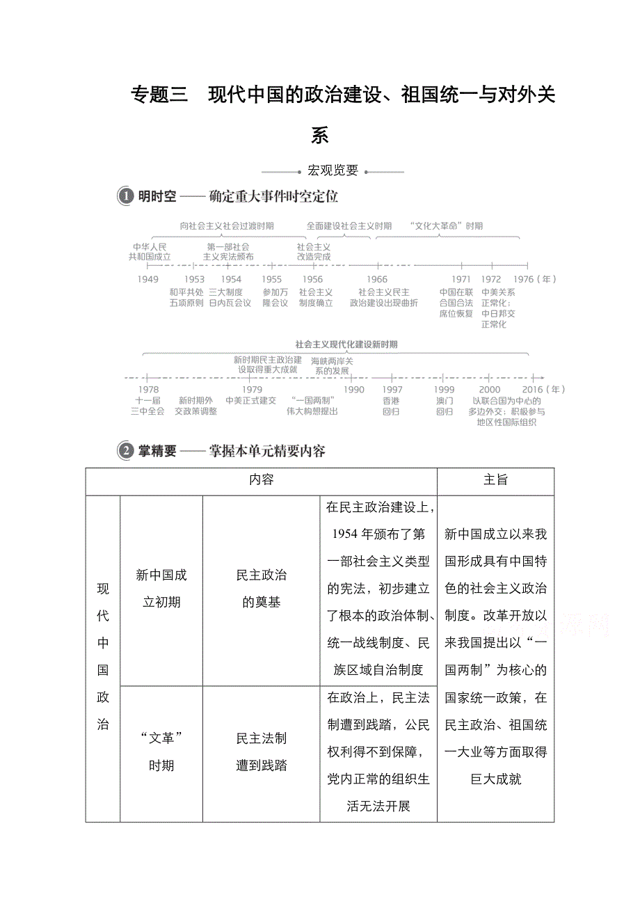 2021新高考历史一轮复习方案人民版教学案+练习：专题3 第7讲　现代中国的政治建设与祖国统一 WORD版含解析.doc_第1页