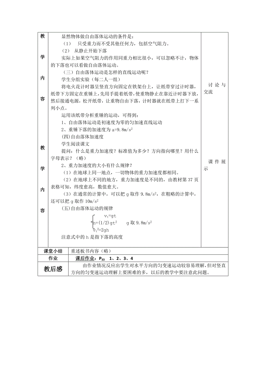 2012高一物理教案 2.2 自由落体运动规律 2（粤教版必修1）.doc_第2页