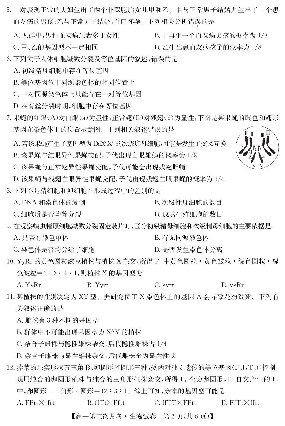 安徽省阜阳市太和中学2018-2019学年高一下学期第三次月考生物试卷 PDF版含答案.pdf_第2页