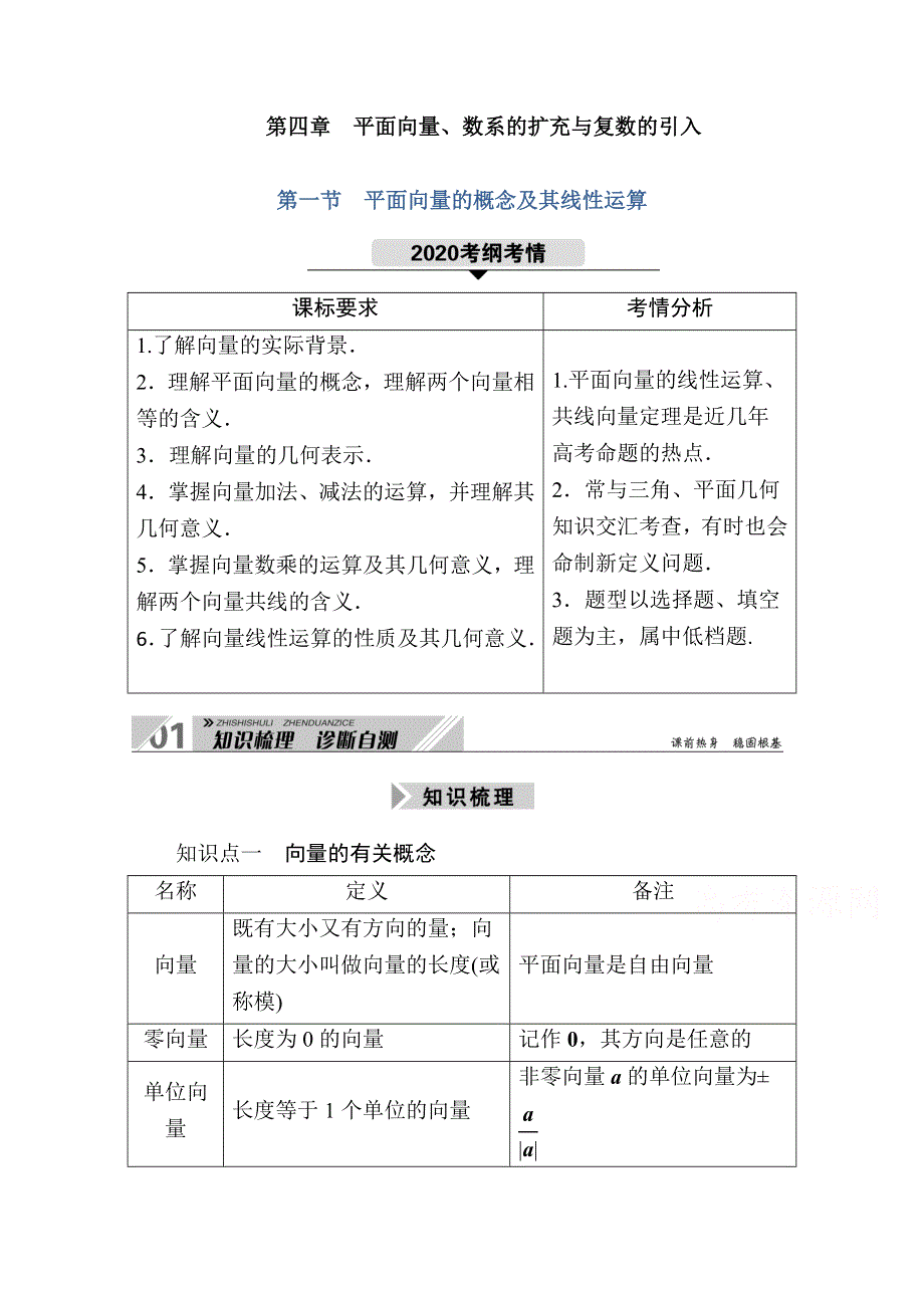 2021新高考数学一轮复习（山东专用）学案：4-1 平面向量的概念及其线性运算 WORD版含解析.doc_第1页