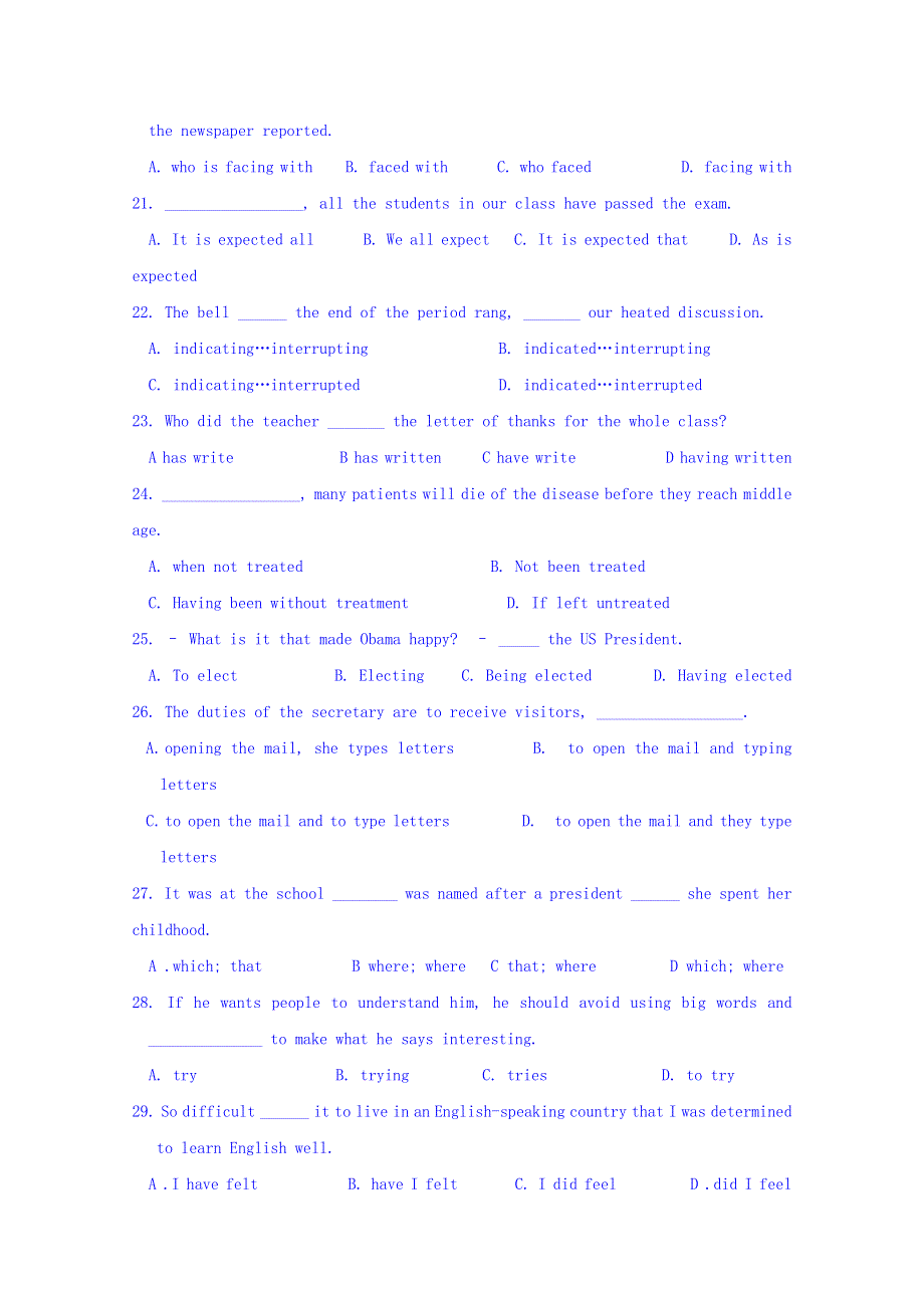 河北戴氏文化传播有限公司2015-2016学年高二上学期期末考试英语试题 WORD版缺答案.doc_第3页