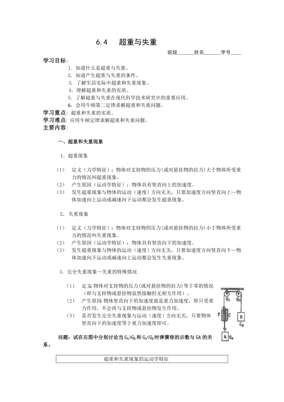 2012高一物理学案 6.4 超重与失重 1（鲁科版必修1）.doc_第1页