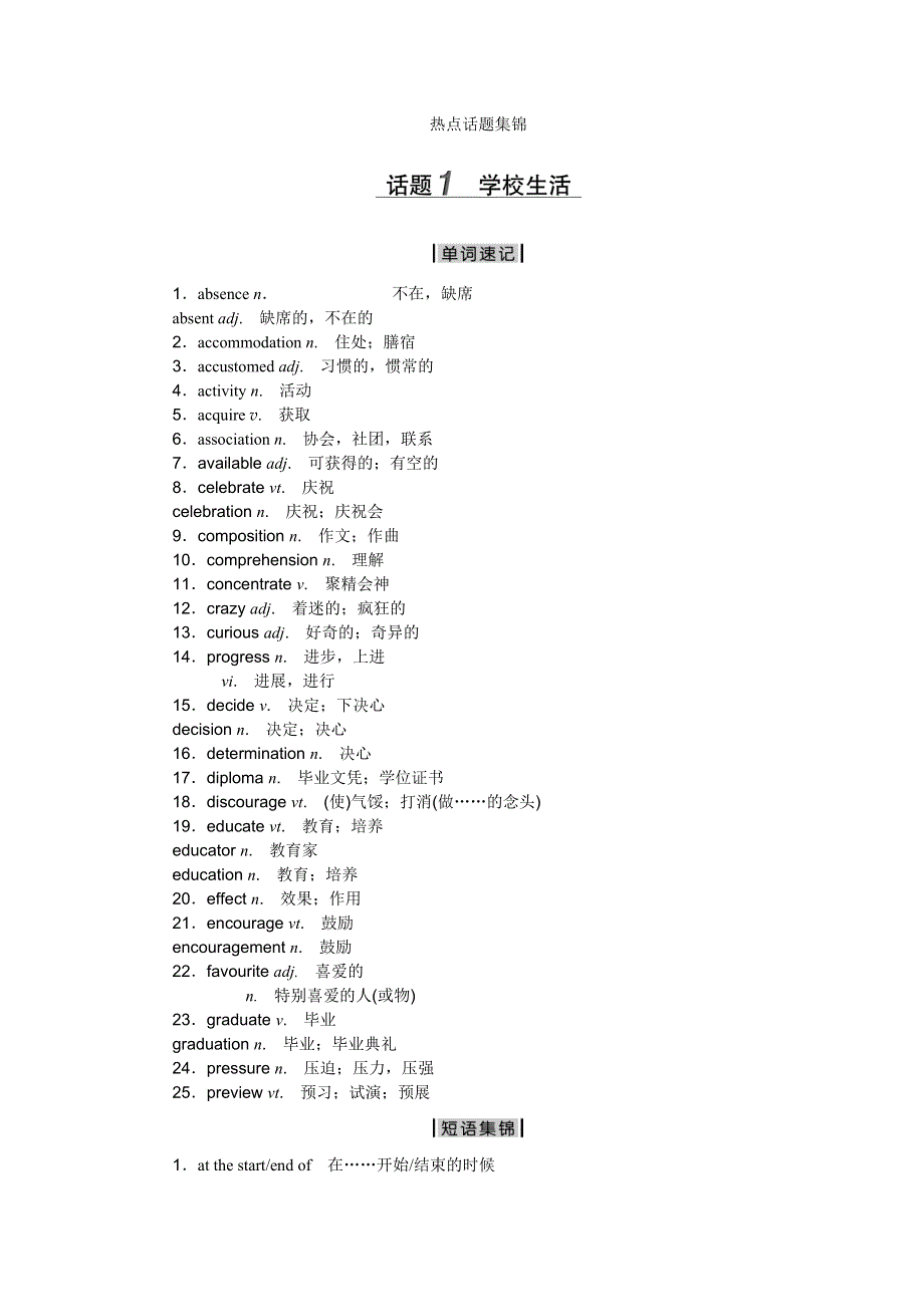 2016版高考英语（新课标全国卷Ⅰ）二轮复习练习：热点话题集锦 WORD版含答案.doc_第1页