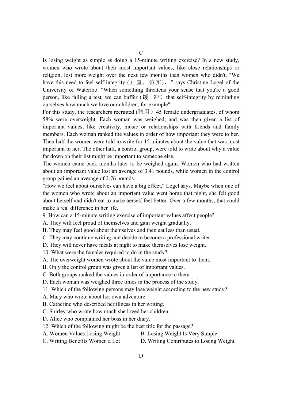 河北省2012高考英语二轮复习专题训练：阅读理解（6）.doc_第3页