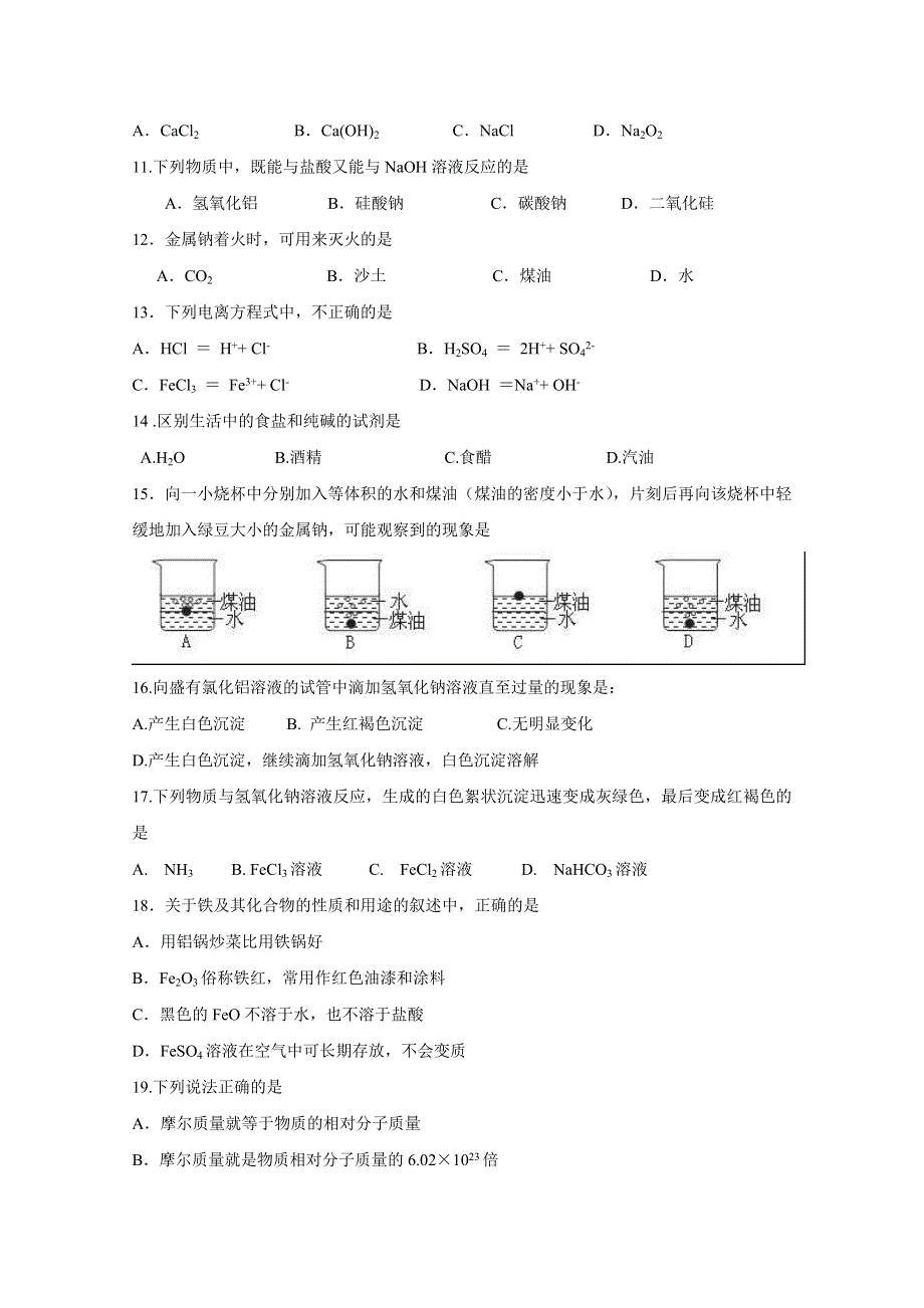 北京市门头沟育园中学2012-2013学年高一上学期期末考试化学试题 WORD版含答案.doc_第2页