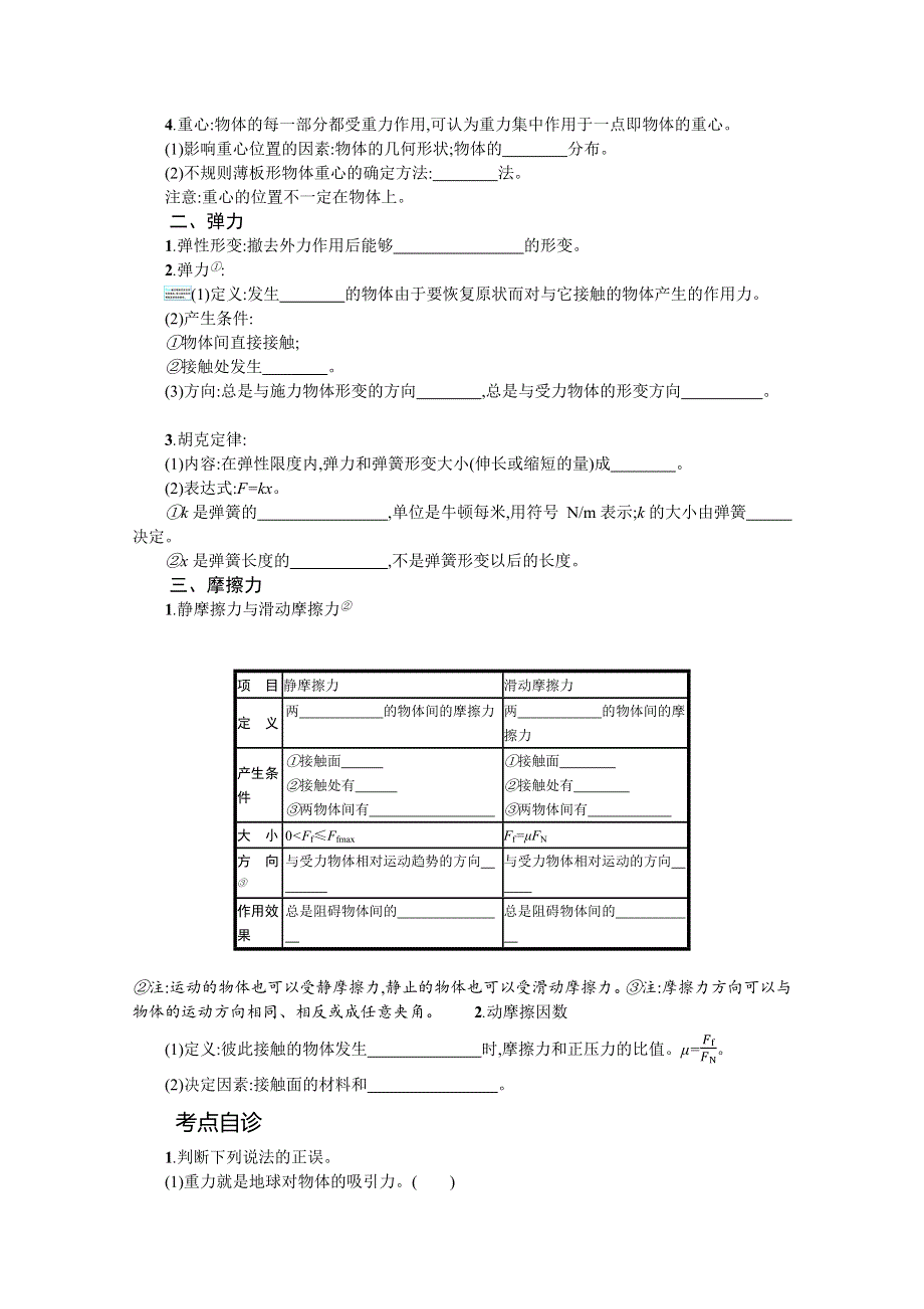 新教材2022届高考人教版物理一轮复习学案：第二章 第1节　重力　弹力　摩擦力 WORD版含答案.docx_第2页