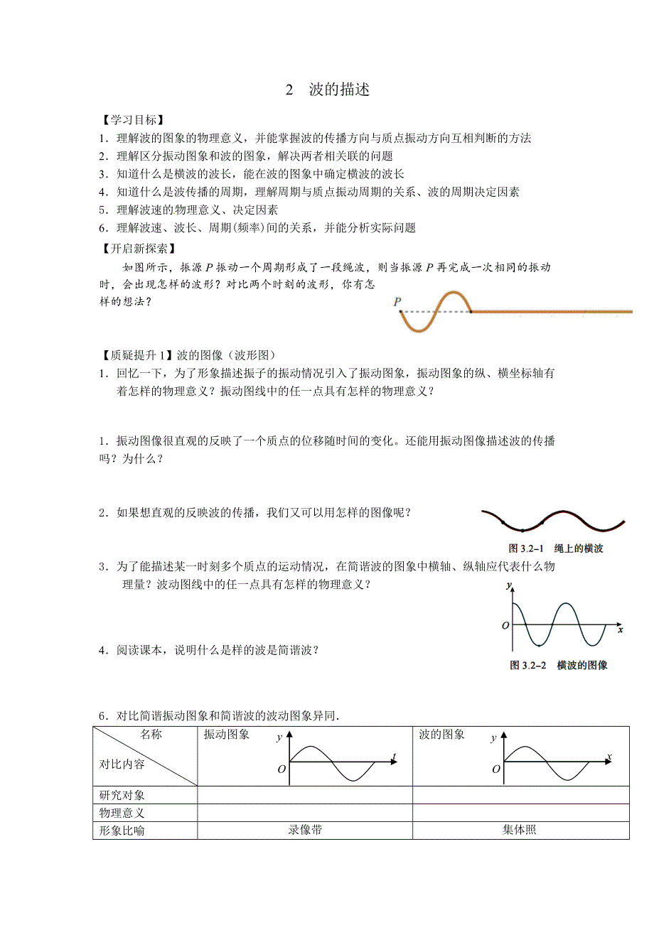 2021-2022学年新人教版（2019）高中物理选择性必修第一册3-2 波的描述 学案.doc_第1页