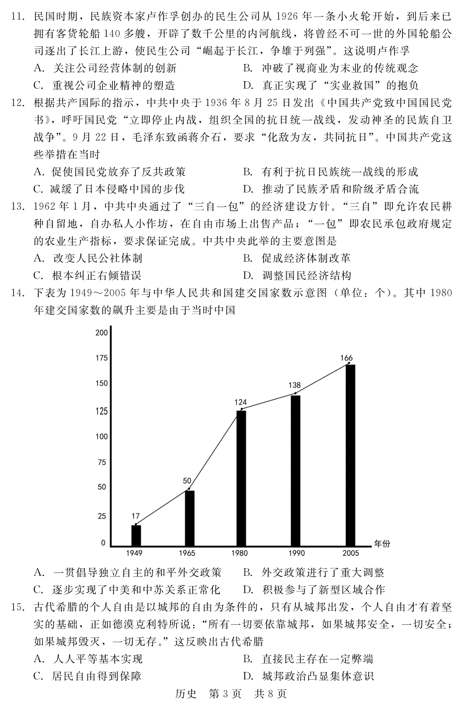 河北省2020届高三入学摸底联合考试历史试卷1 扫描版缺答案.pdf_第3页