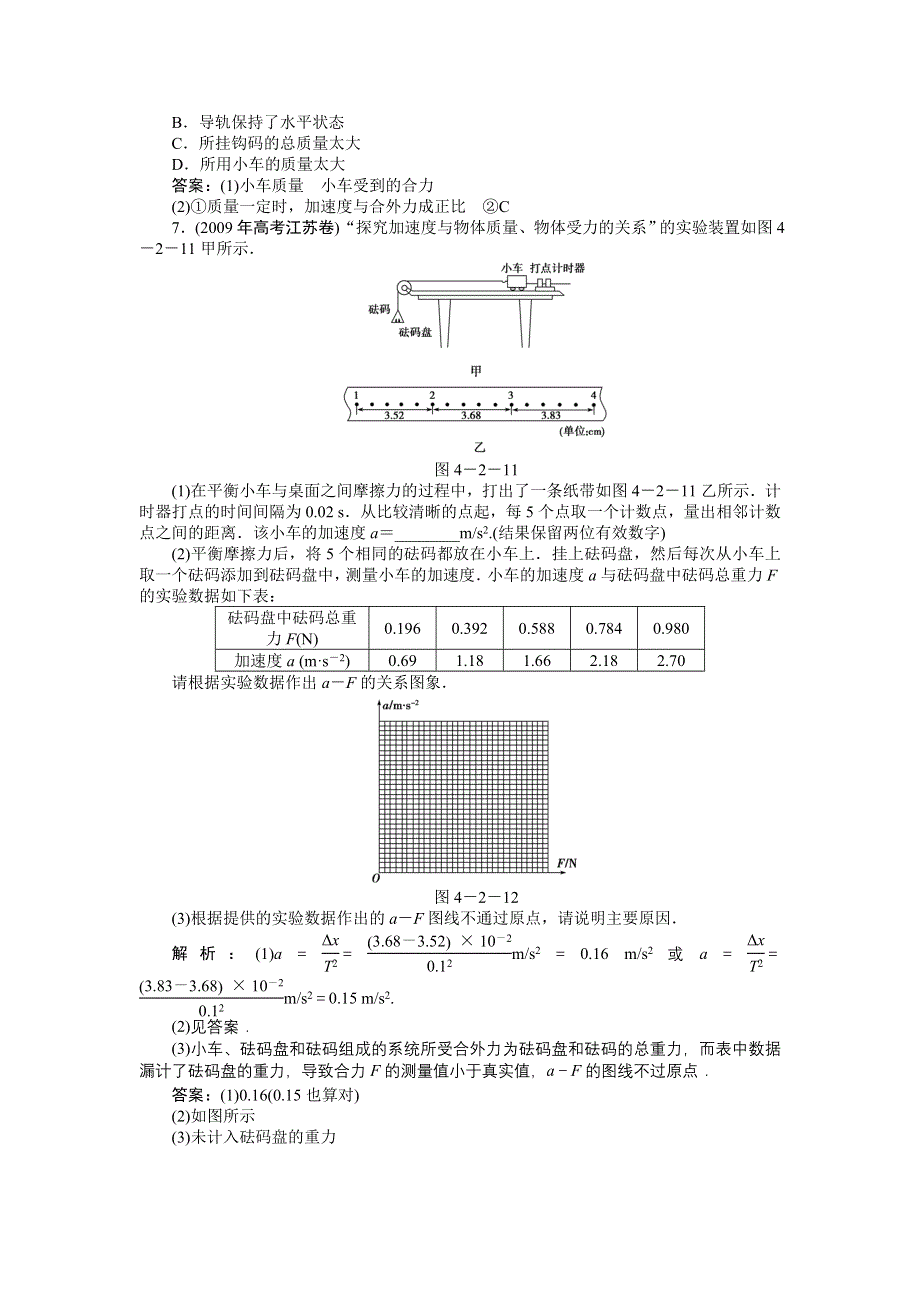 2012高一物理每课一练 4.2 实验：探究加速度与力、质量的关系 2（人教版必修1）.doc_第3页