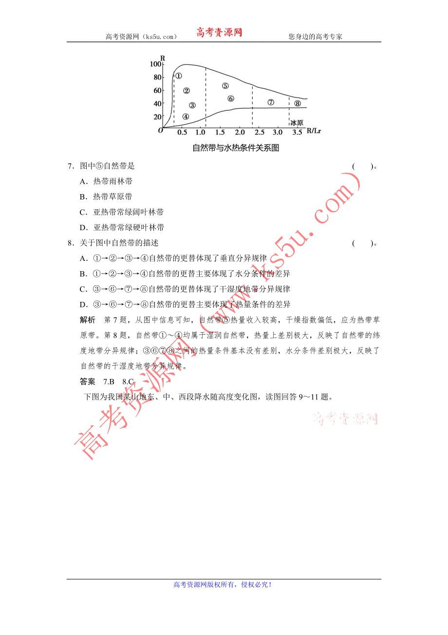 2014届高三湘教版地理大一轮复习配套题库 4-2 自然地理环境的差异性 WORD版含解析.doc_第3页