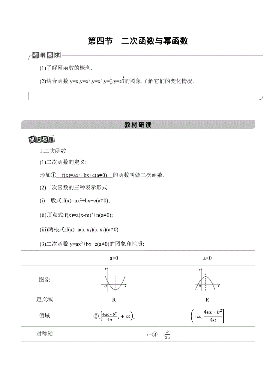 2021高考数学课标版文数一轮复习讲义 提能作业：第二章第四节　二次函数与幂函数 WORD版含解析.docx_第1页