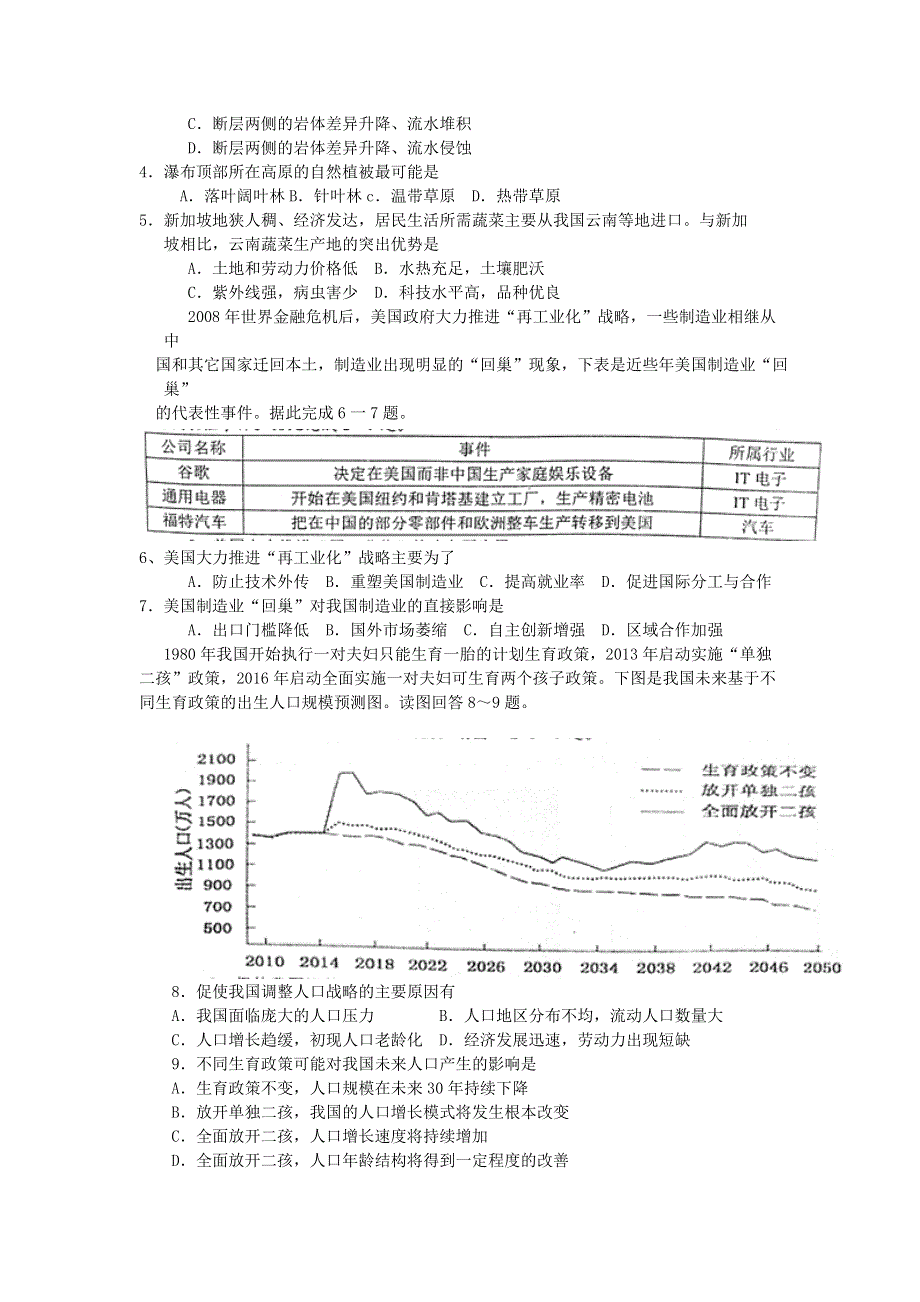 山东省烟台市2016届高三3月高考诊断性测试（一模）文综地理试题 WORD版含答案.doc_第2页