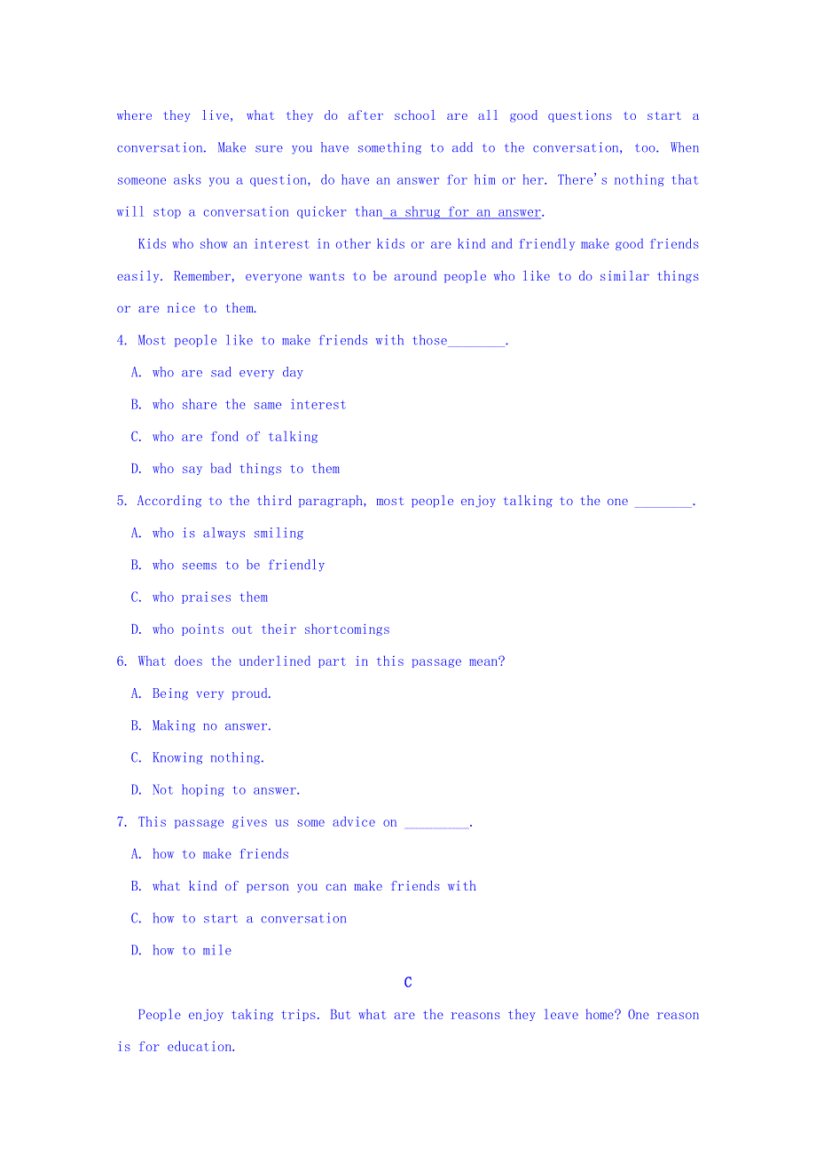 内蒙古集宁一中(西校区)2018-2019学年高一上学期第二次月考英语试题 WORD版含答案.doc_第3页