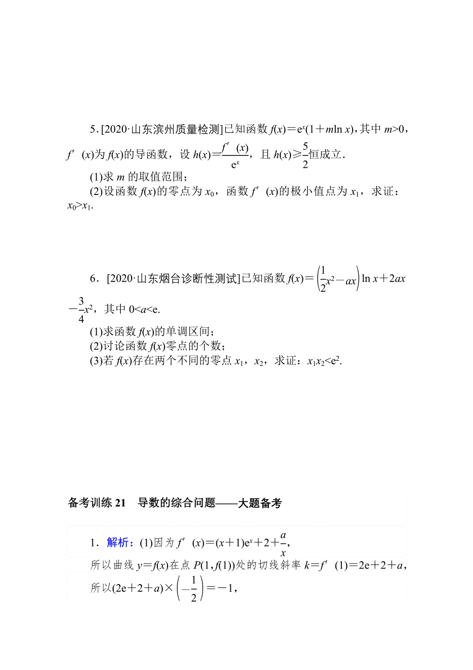 2021新高考版数学二轮专题复习备考训练21　导数的综合问题——大题备考 WORD版含解析.doc_第2页